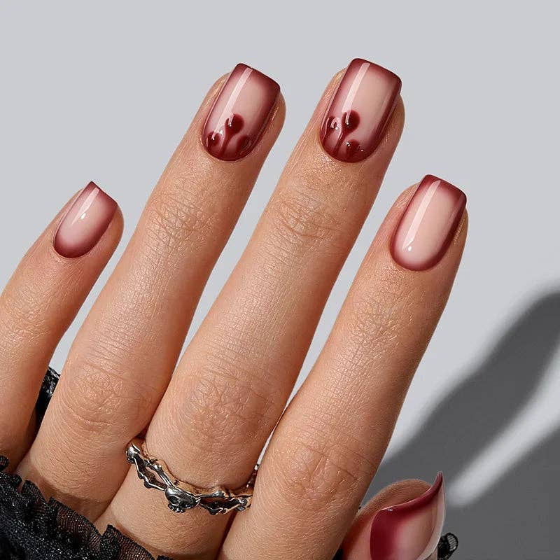 Halloween Press On Nails - XS Square Red Blood Drop