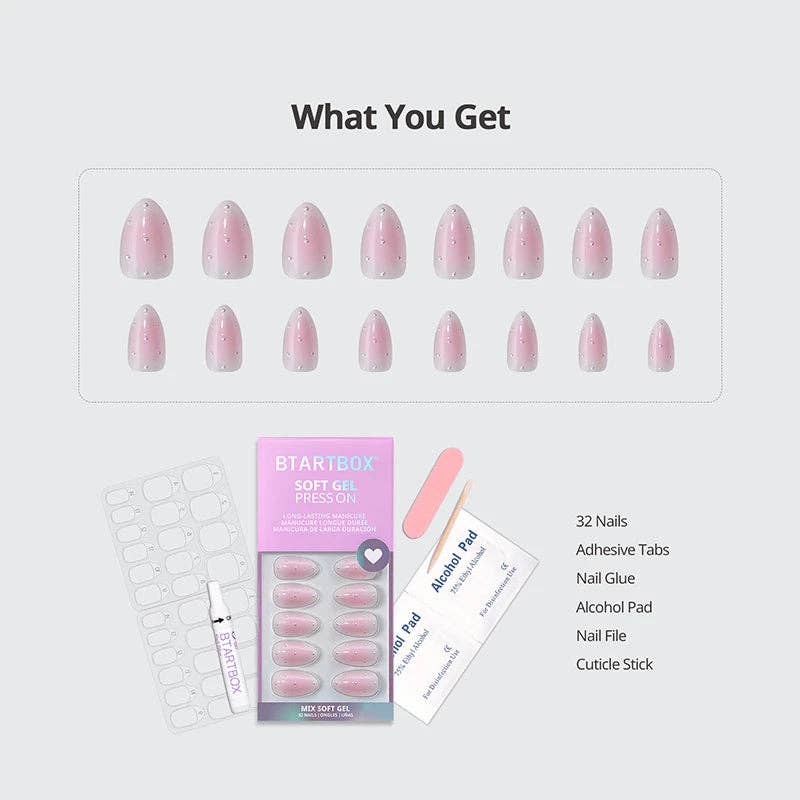 3D Pearl Pink Ombre Almond Nails - Spring Fake Nails Set
