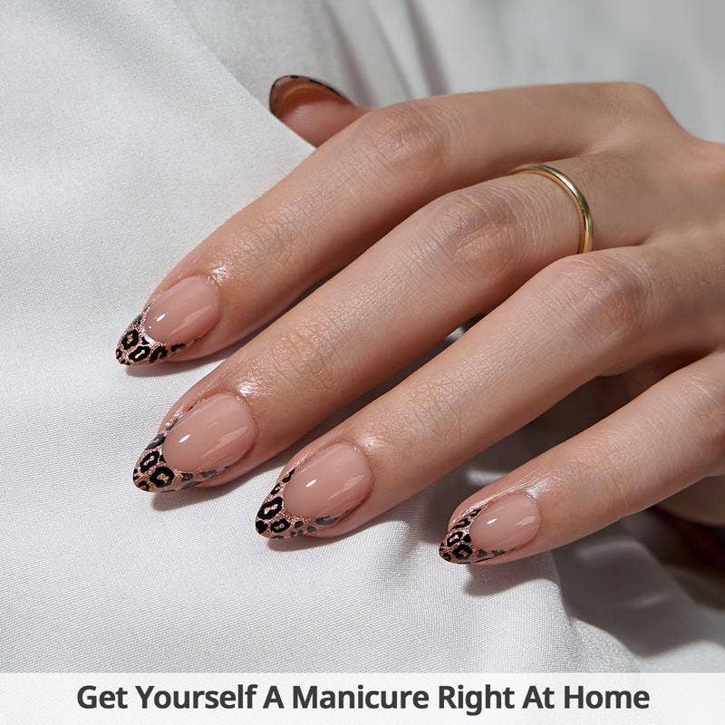 Leopard French Tip Press On Nails - Almond Brown Fake Nails