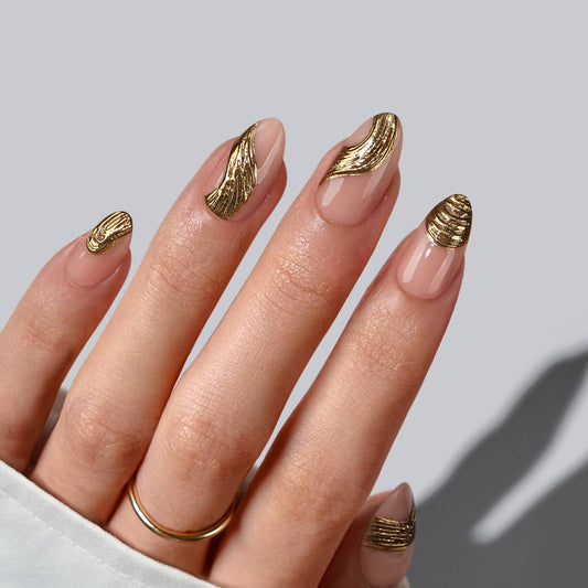 Red Cat Eye Short Almond Nails - Press On Nails Wholesale: Gold Rush