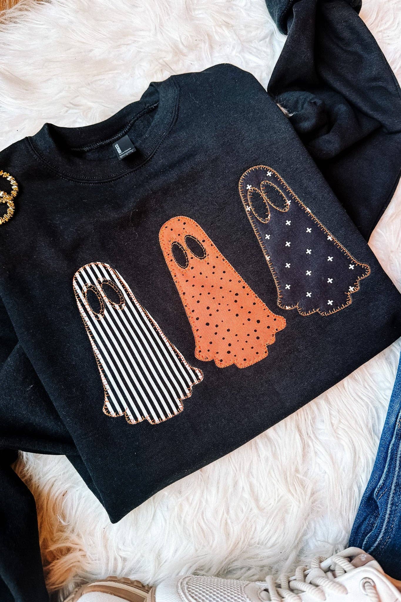 3 Spooky Ghosts Appliqué Embroidered Sweatshirt