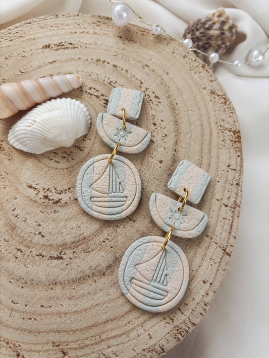 "Oceane", Coastal Cowgirl Earrings, Sailboat, Summer Earring: Striped