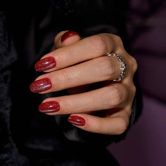 Halloween Press On Nails- Red Cat Eye Short Oval Nails