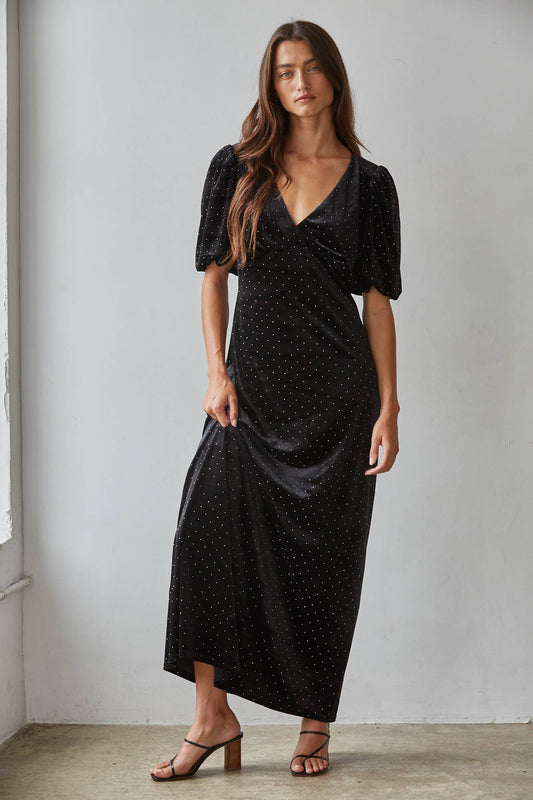The Midnight Sparkle Velvet Midi Dress