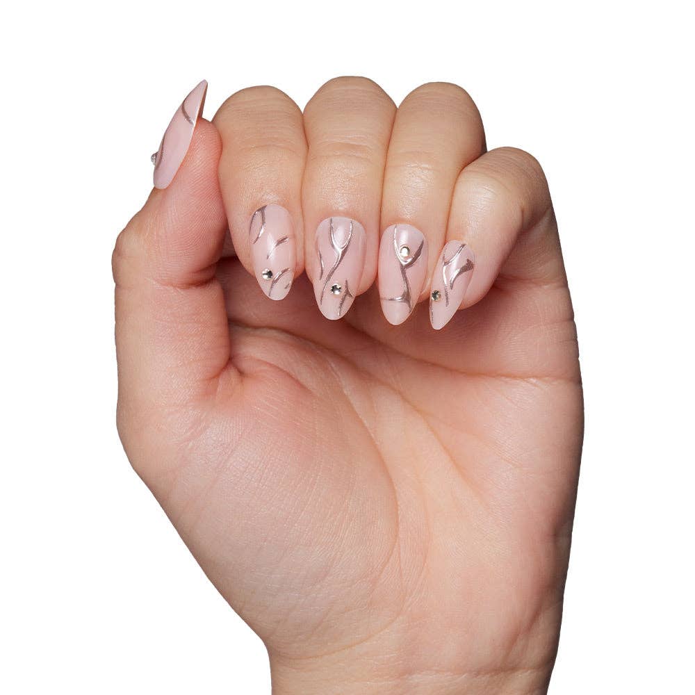 Astro Press-On Nails|3D raised metallic silver|Short Almond