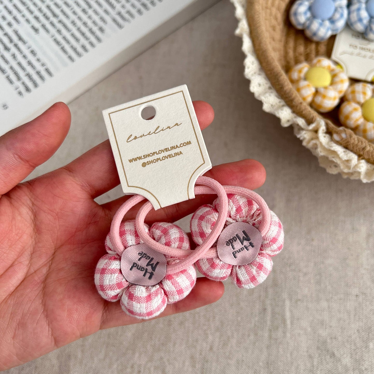 Kids Gingham Flower Hair Ties (KOPE)