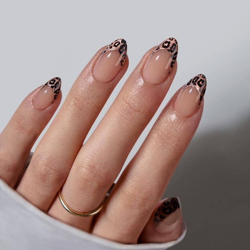 Leopard French Tip Press On Nails - Almond Brown Fake Nails