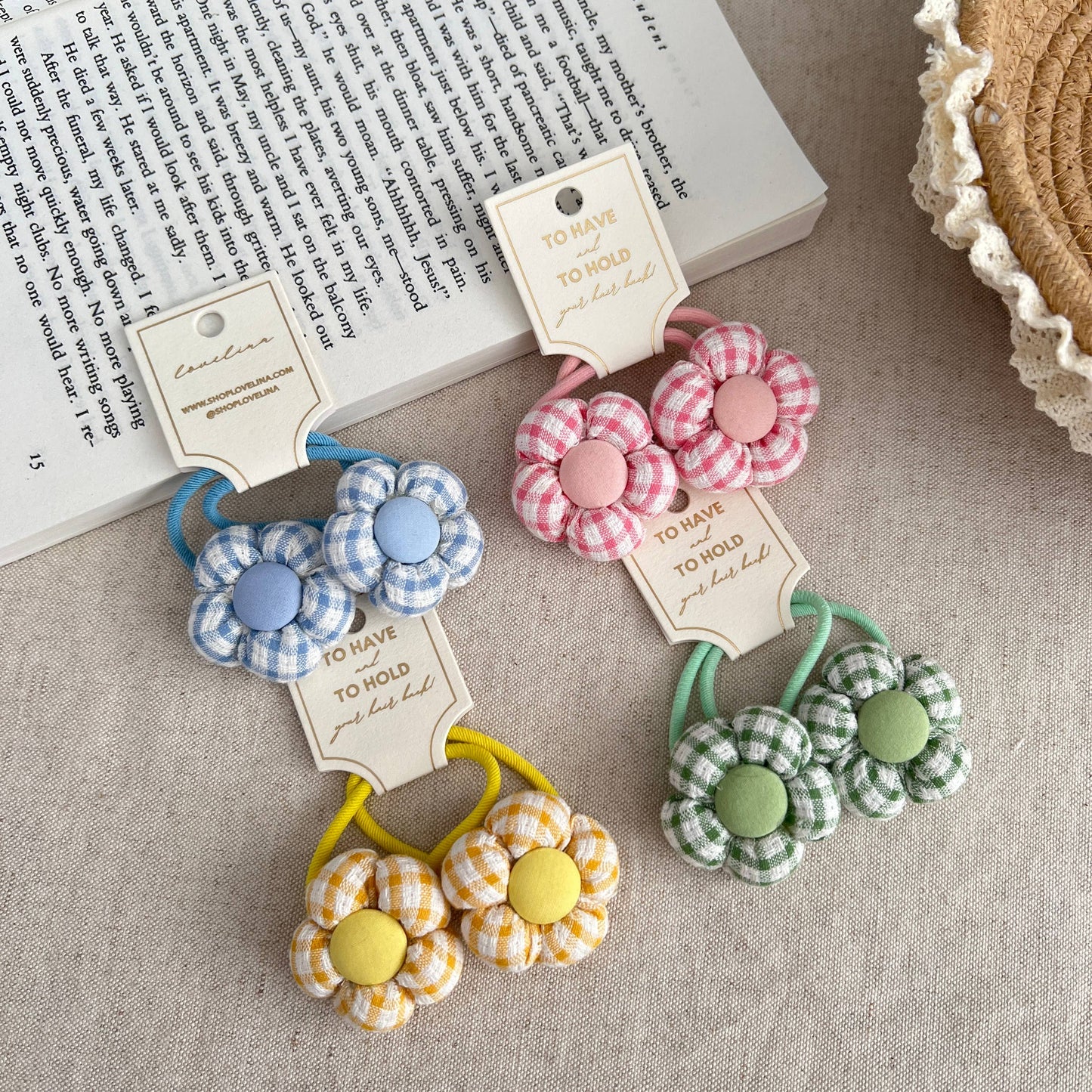 Kids Gingham Flower Hair Ties (KOPE)