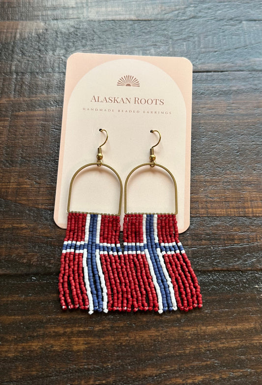 Norwegian Flag Handmade Beaded Earrings – Alaskan Roots