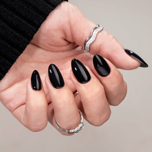 Black Solid Press on Nails Set - BTArtbox Short Almond Nails