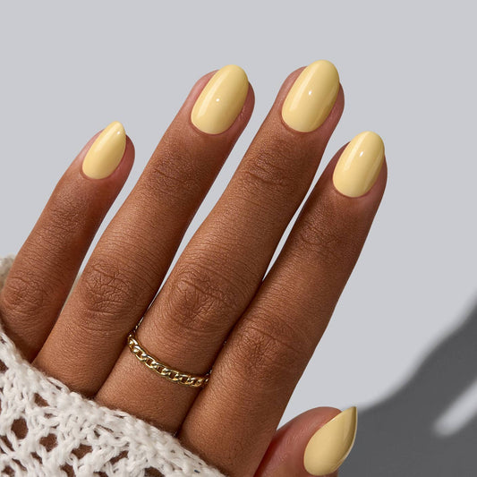 BTArtbox Extra Short Press On Nails - Pastel Yellow Almond: Weekend Ease