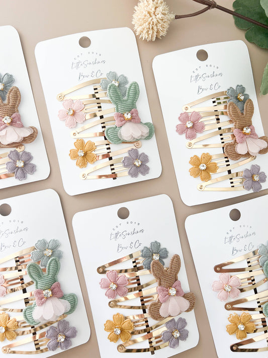 Bunny Easter Hair Clips- Set of 5: Blue Bunny Set