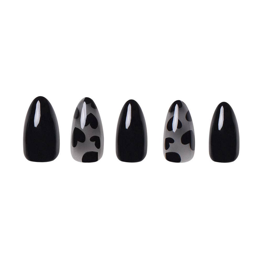 Love Me Not Press-On Nails | Black Heart Short Almond
