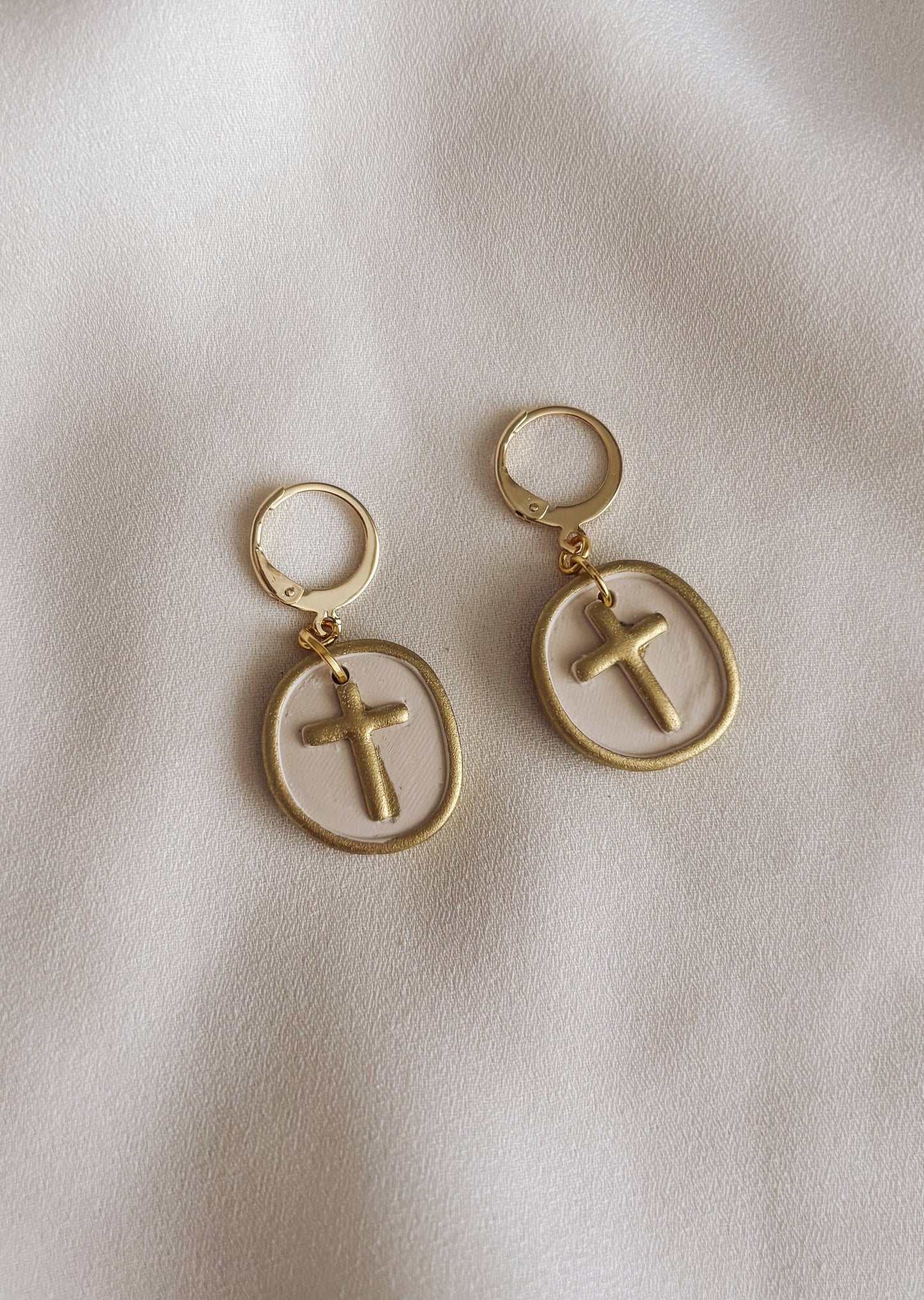 Gold Cross Huggie Earrings