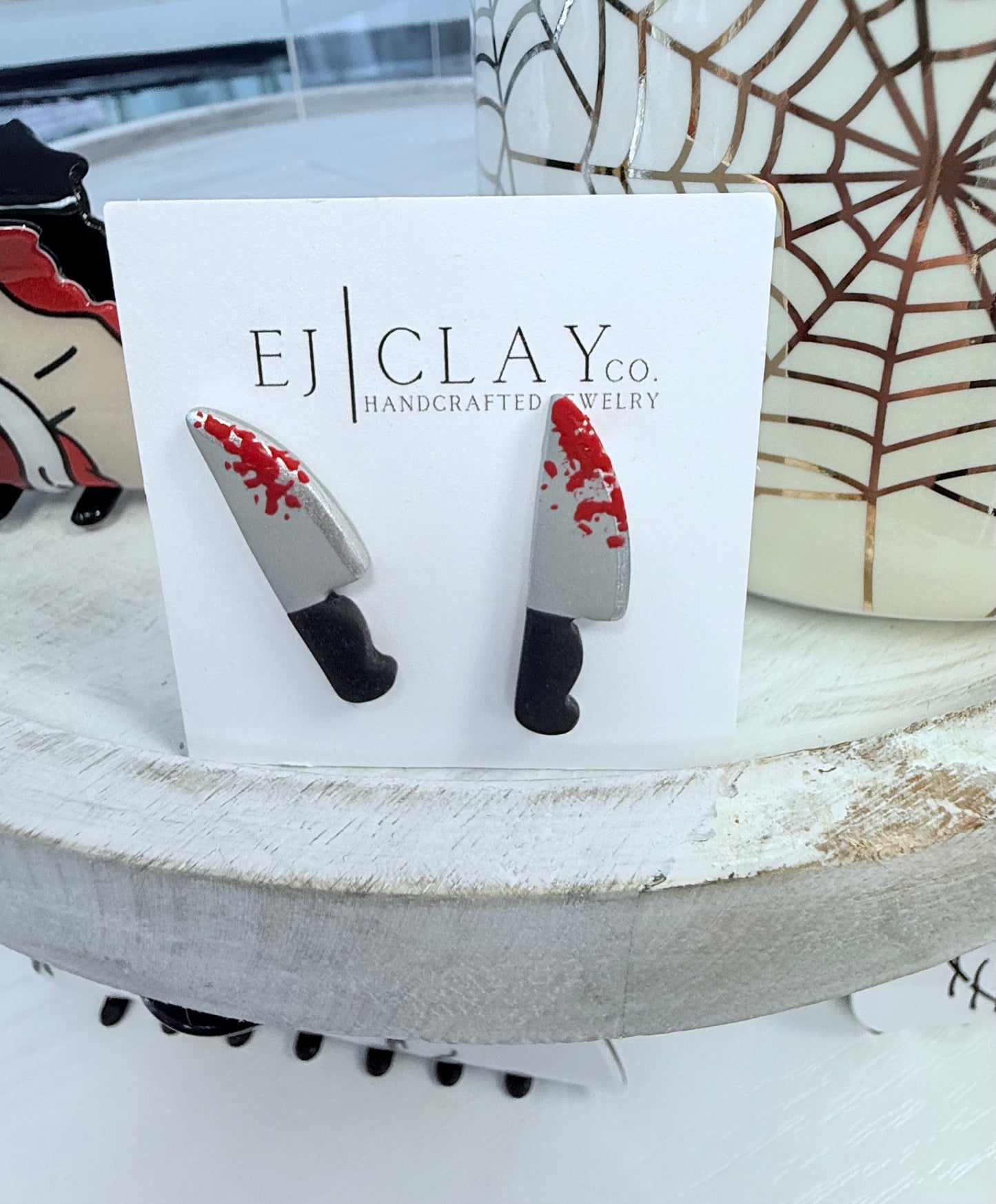 Spooky Stud Earrings – Ghost Face & Bloody Knife