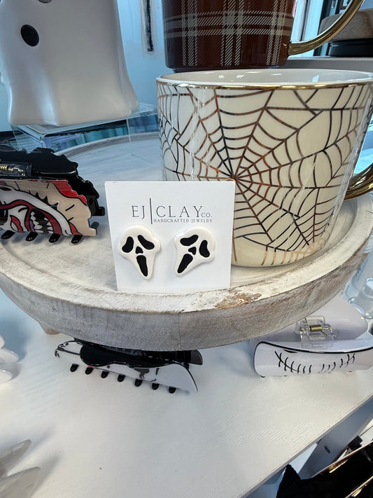 Spooky Stud Earrings – Ghost Face & Bloody Knife