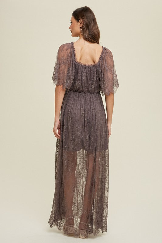 Ethereal Lace Overlay Maxi Dress – Midnight Lace