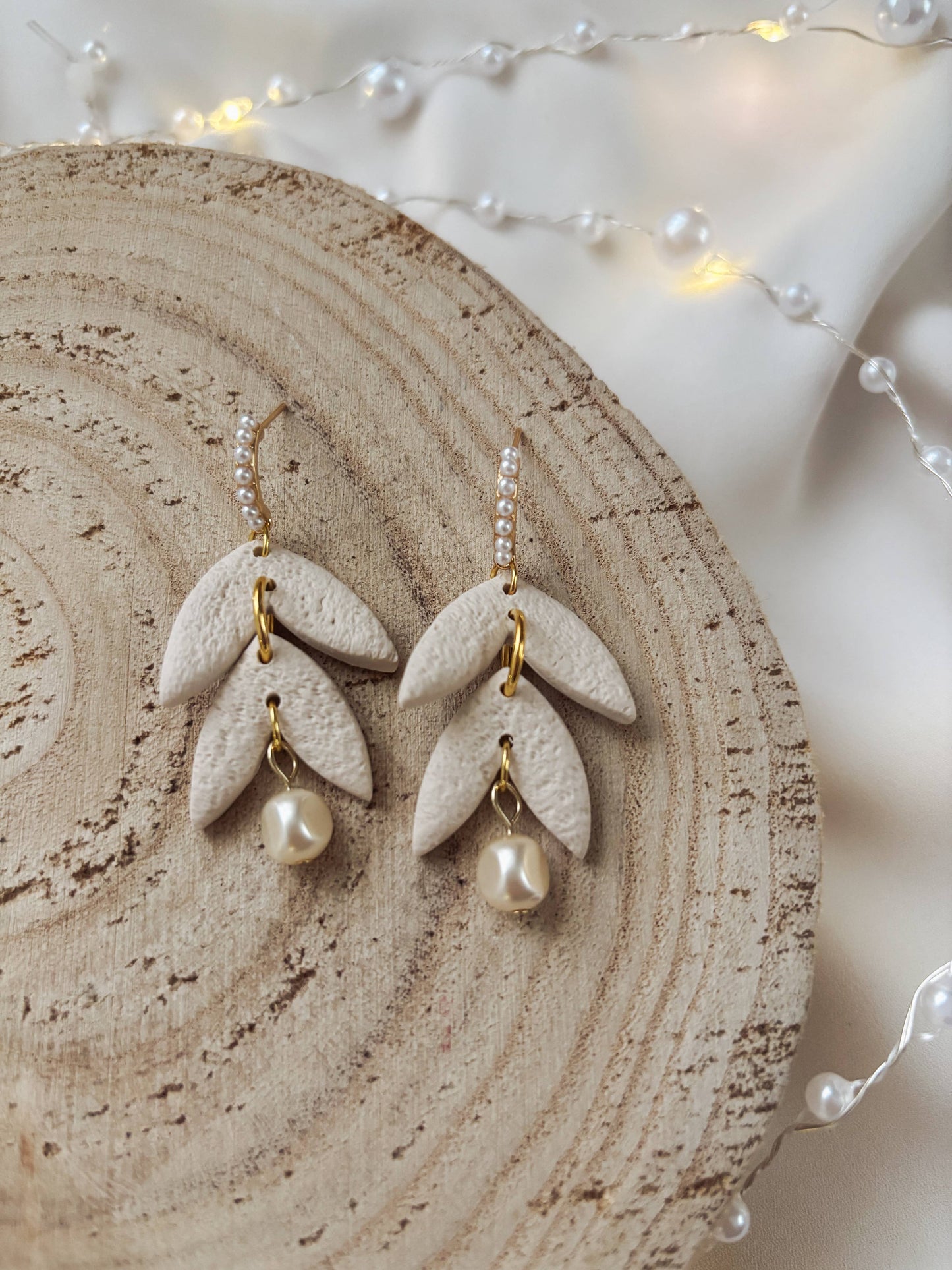 Neutral Clay Earrings with Pearl