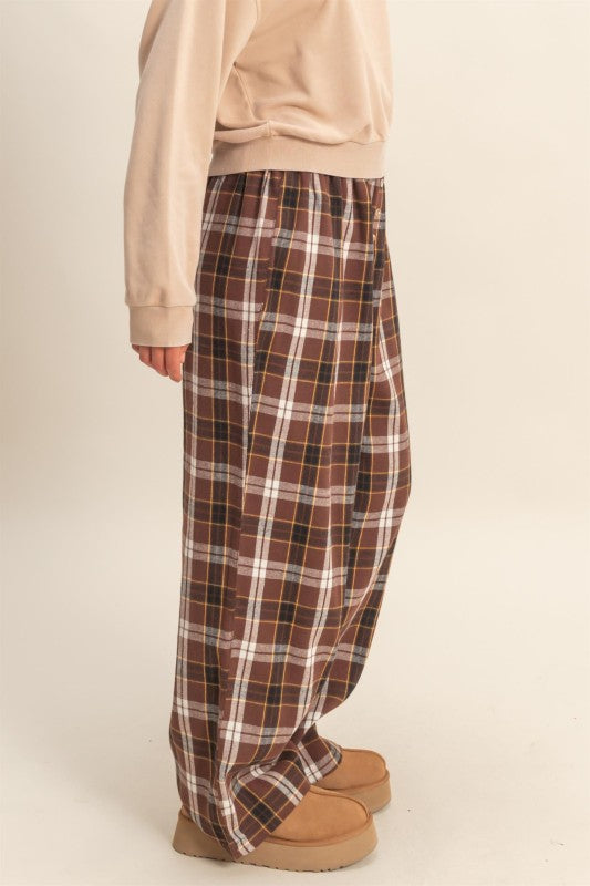 Cozy Plaid Wide-Leg Flannel Pants