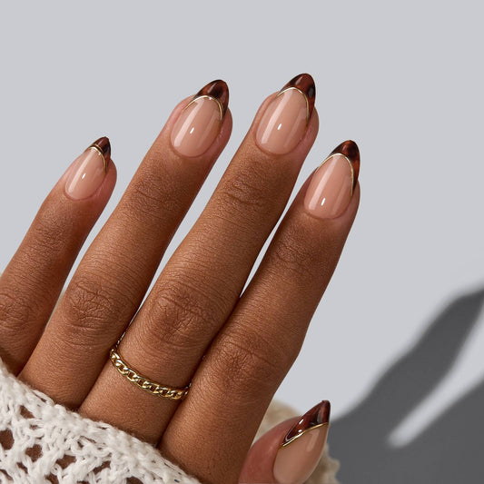 French Tip Press On Nails Bulk - Almond Brown Tortoise Shell