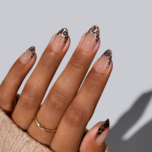 Leopard French Tip Press On Nails - Almond Brown Fake Nails