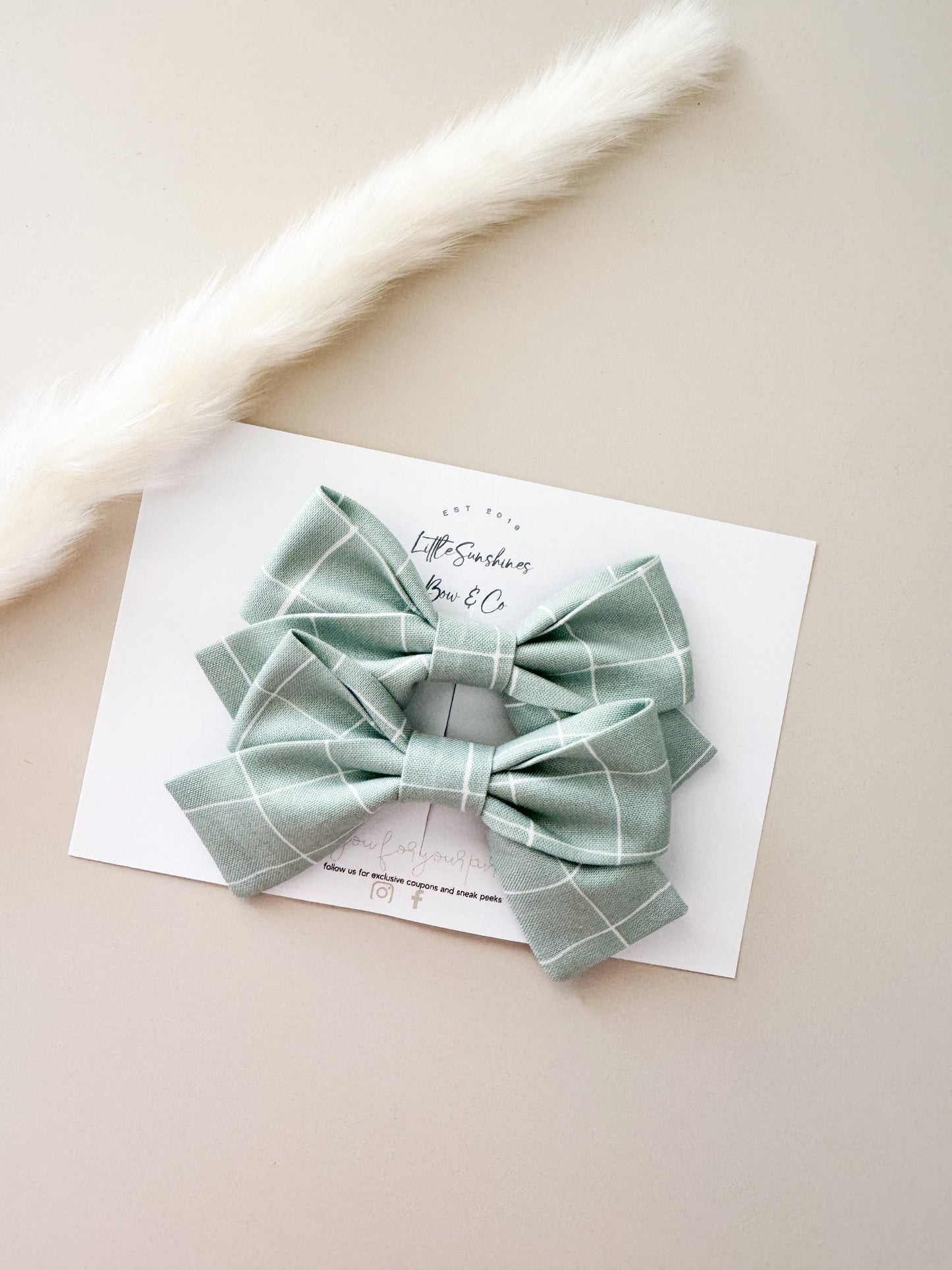 Blue Checkered Pinwheel Hair Bow: Pigtail Set