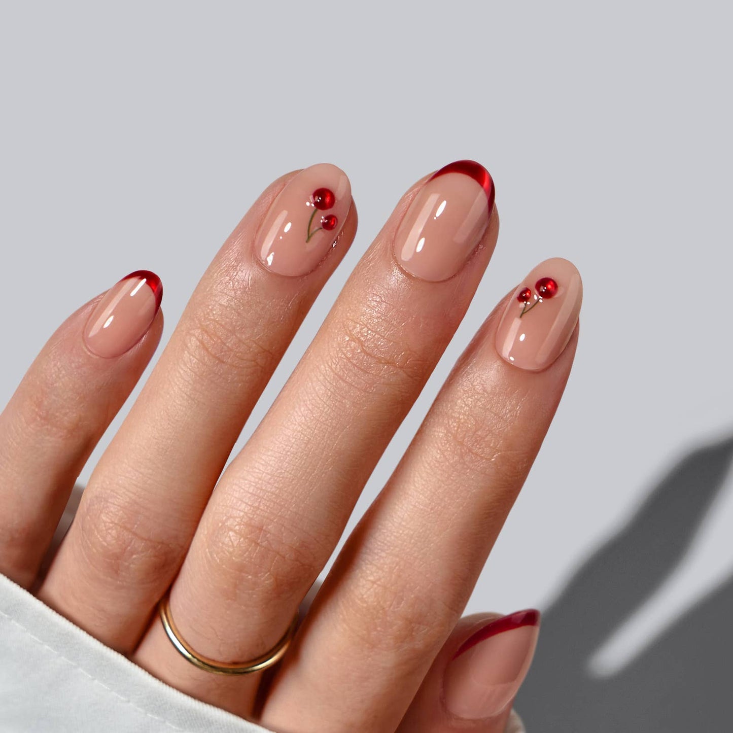 3D Cherry Short Almond Nails - Cherry Charm