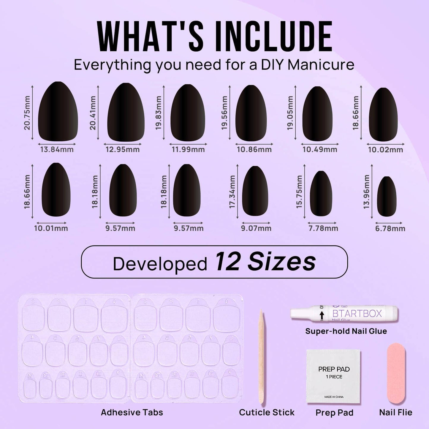 Black Solid Press on Nails Set - BTArtbox Short Almond Nails