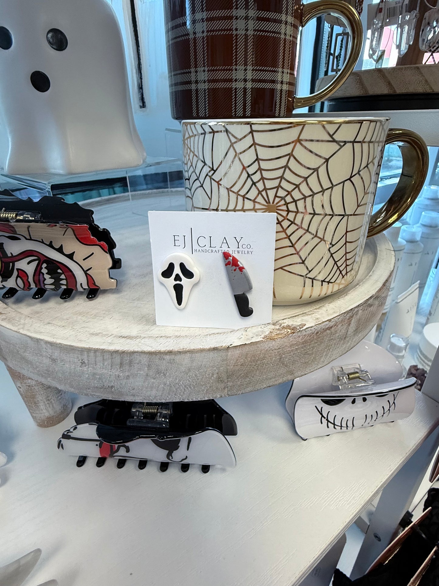 Spooky Stud Earrings – Ghost Face & Bloody Knife
