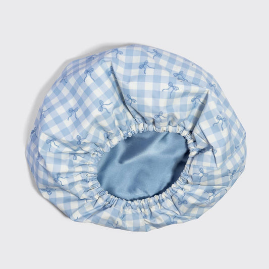 Satin Lined Flexi Shower Cap - Gingham Blue