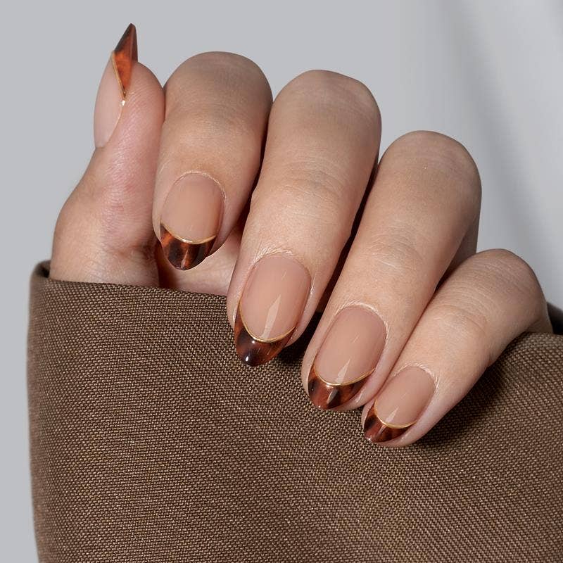 French Tip Press On Nails Bulk - Almond Brown Tortoise Shell