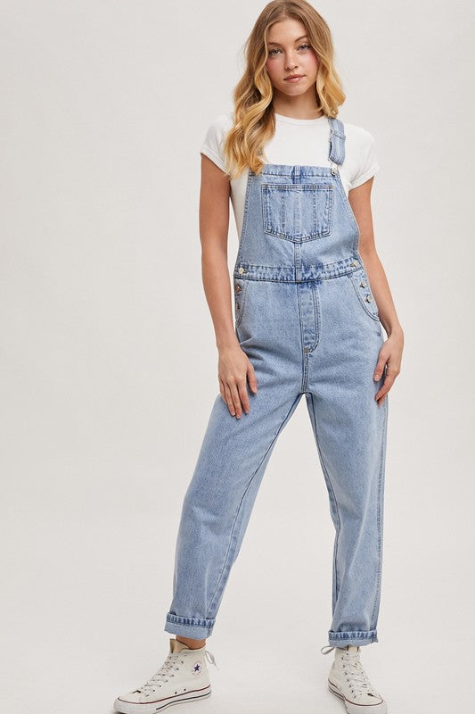 Light Wash Denim Straight-Leg Overalls