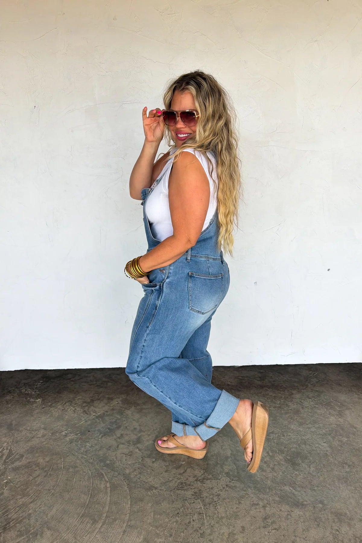 Coastal Barrel Stretch Denim Overalls