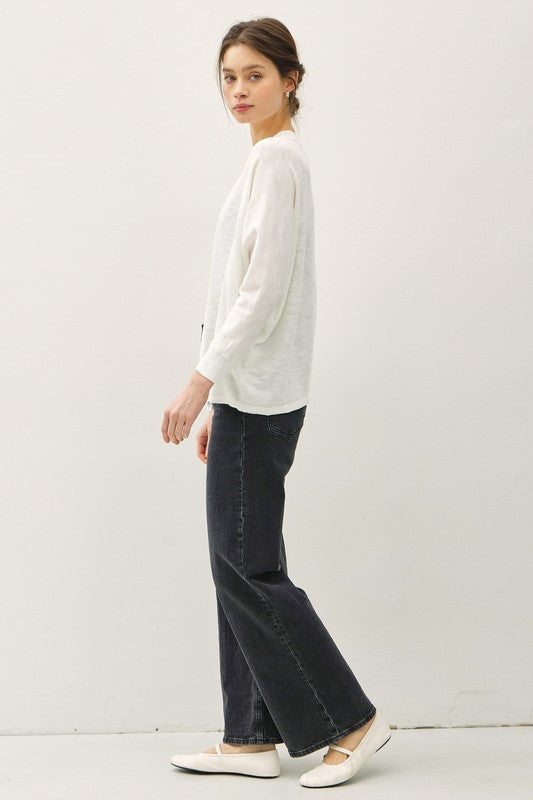 Open Front Slub Dolman Sleeve Cardigan- Soft White