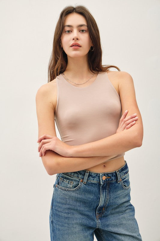Taupe High Neck Cropped Tank