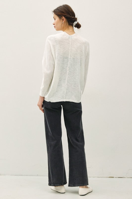 Open Front Slub Dolman Sleeve Cardigan- Soft White