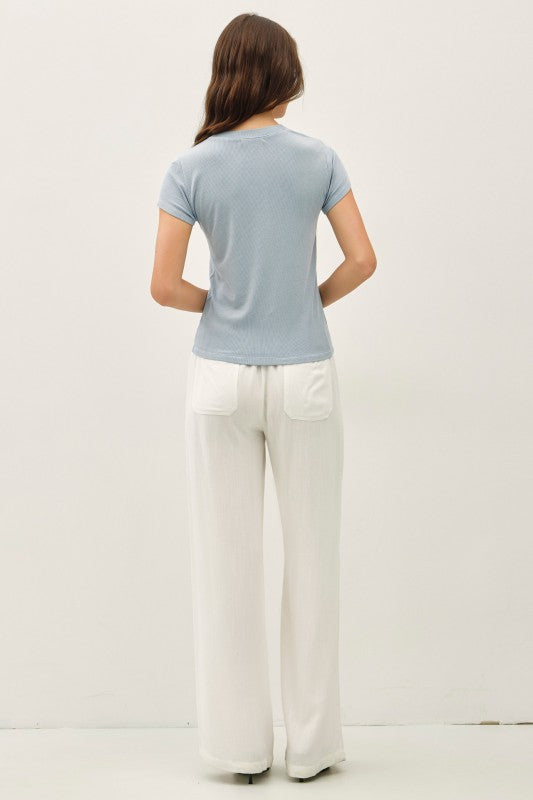 Ribbed Fitted Tee – Ice Blue