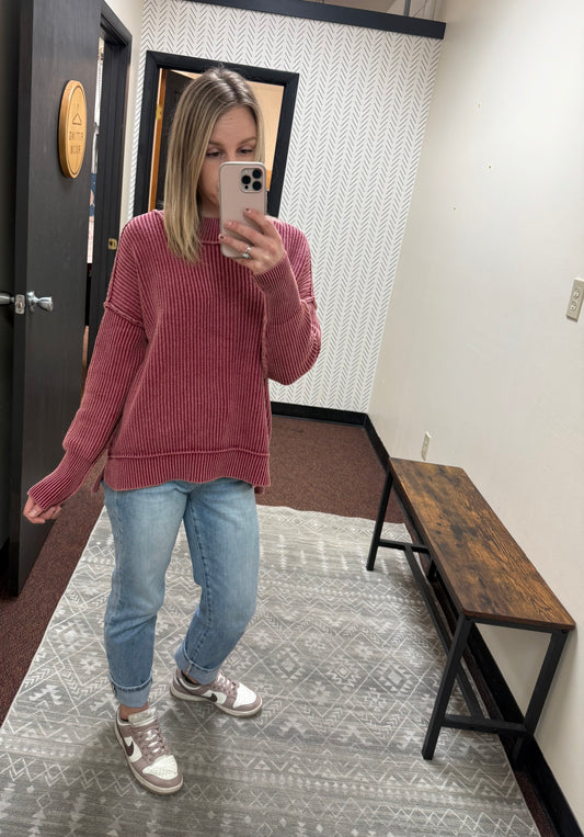 Dusty Rose Ribbed Sweater