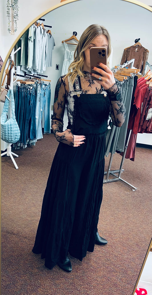 Black Lace Trim Jumpsuit