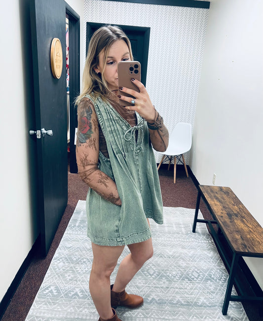Light Olive Denim Romper