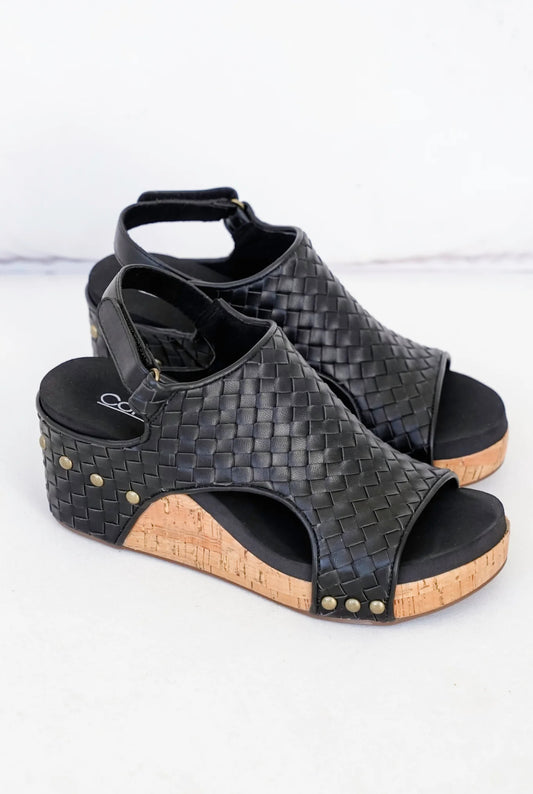 Black Woven Cork Wedge Sandal – Corkys – Size 9
