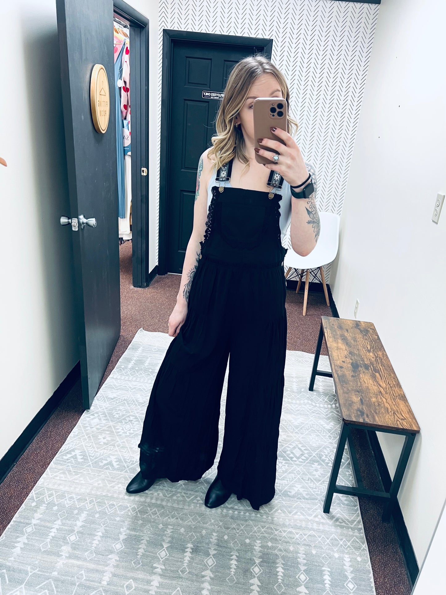 Black Lace Trim Jumpsuit