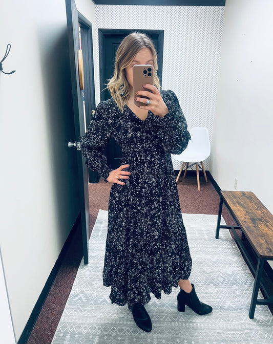 Black Floral Long Sleeve Dress