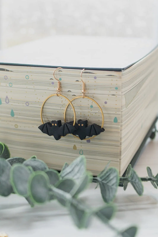 Perched Bat Hoop Dangles