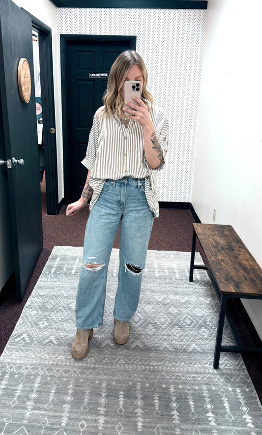 Striped Button Down Relaxed Top | Multiple Colors