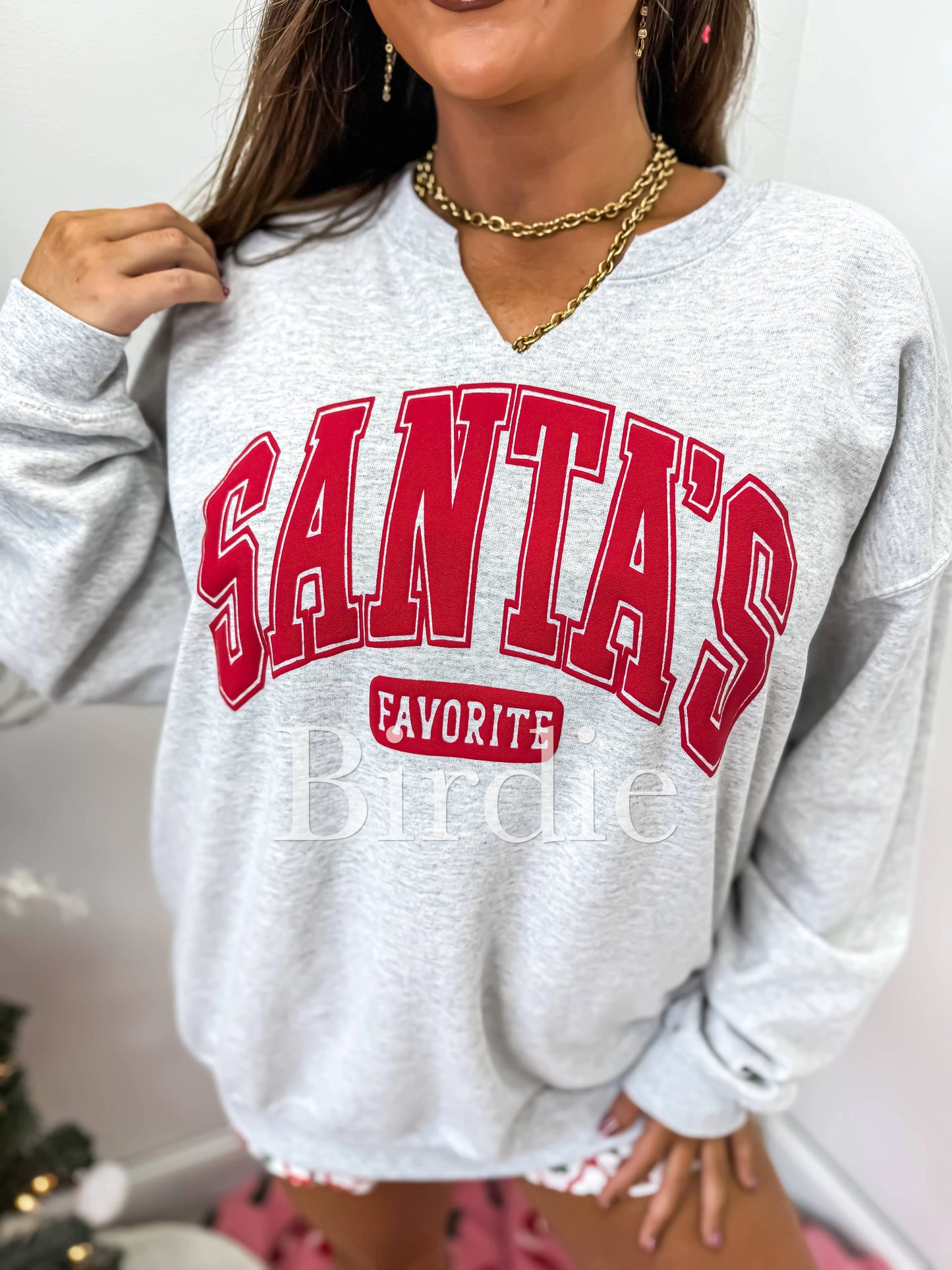 Santa’s Favorite Graphic Split Neck Crewneck
