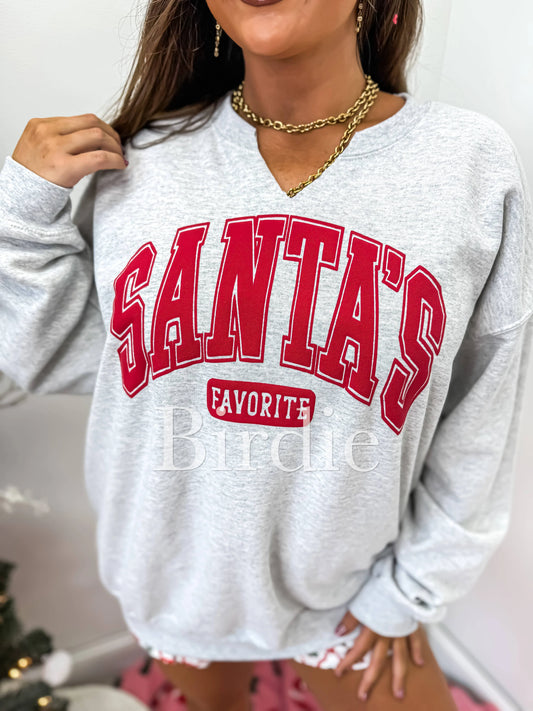 Santa’s Favorite Graphic Split Neck Crewneck