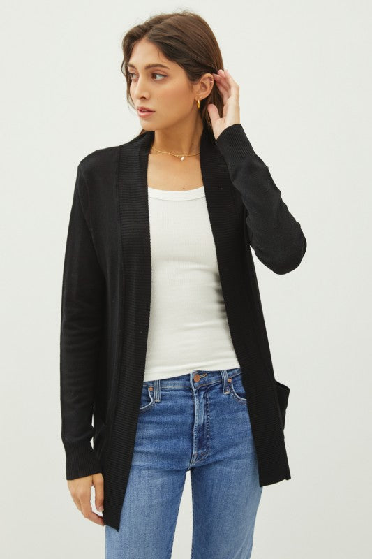 Everyday Knit Open Front Cardigan – Black