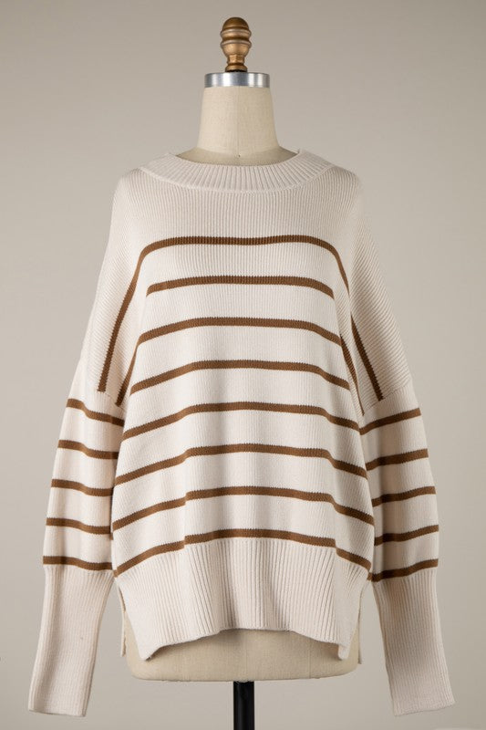 Cream & Brown Stripped Sweater