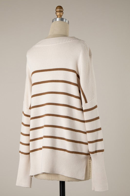 Cream & Brown Stripped Sweater